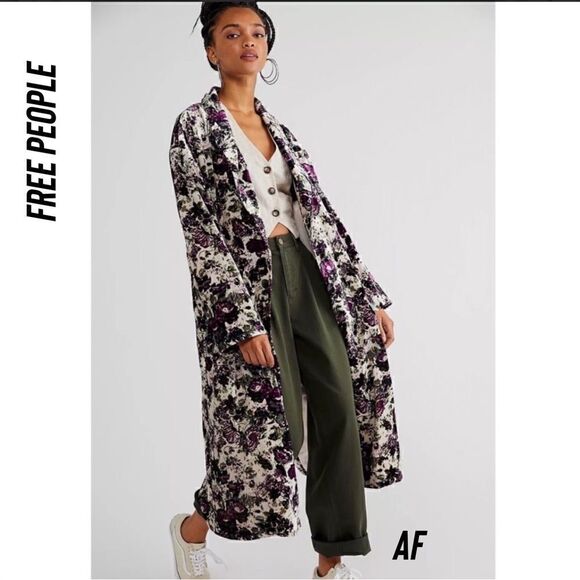 FREE PEOPLE SIMONE VELVET DUSTER NEW PURPLE COMBO NWT SIZE MEDIUM - Picture 1 of 16